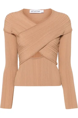Self-Portrait Ribbed wrap top