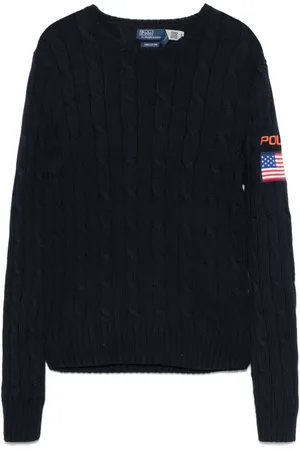Ralph Lauren Flag-patch cable-knit sweater