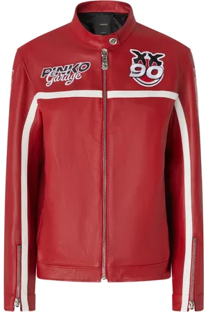 Pinko Logo patch leather jacket