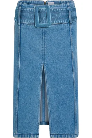 Patou Belted denim midi skirt