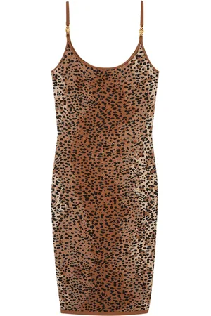 VERSACE Leopard-jacquard midi dress