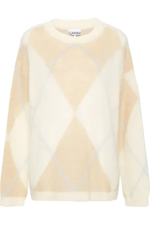 Ganni Logo-embroidered argyle-intarsia jumper