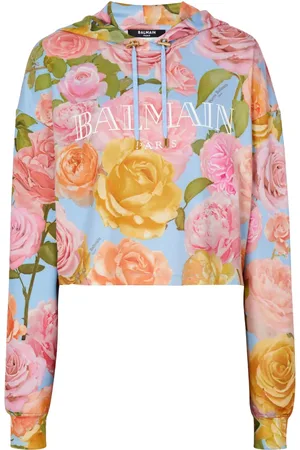 Balmain Floral-print cropped hoodie