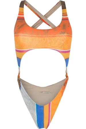 AMIR SLAMA Striped print Eco high-leg swimsuit