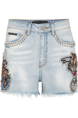 Philipp Plein Tattoo stud-embellished denim shorts