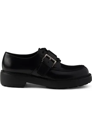 Prada Brushed leather buckled derby shoes