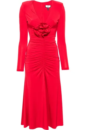 NISSA Floral-appliqu?? ruched gown