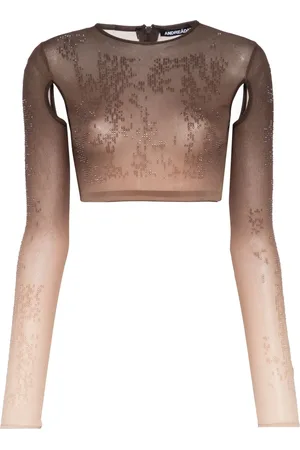 andre damo Rhinestone-embellished ombr?? crop top