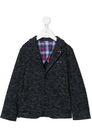 Familiar Plaid detail car embroidered blazer