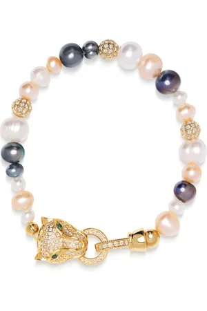 Nialaya Panther head-charm pearl bracelet