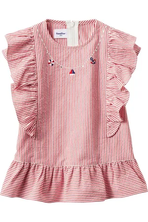 Familiar Motif-embroidered striped cotton blouse