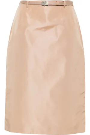 Prada Logo-buckle straight faille skirt