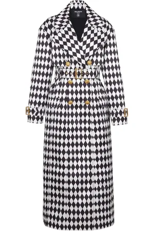 Balmain Diamond-print belted trench coat