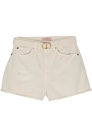 Twin-Set Frayed belted denim shorts