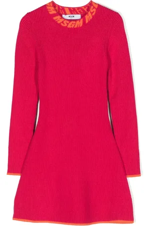 Msgm Intarsia-knit ribbed flared dress
