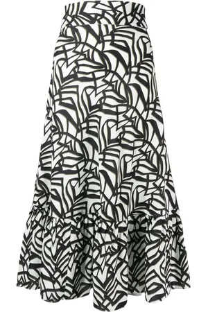 Bambah Geometric-print ruffle midi skirt