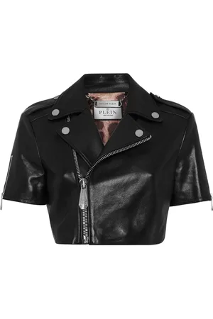 Philipp Plein Leather cropped biker jacket