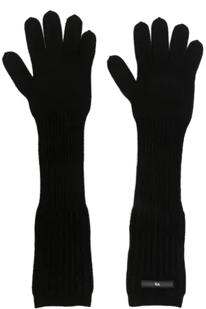 Y-3 Logo-patch ribbed-knit long gloves