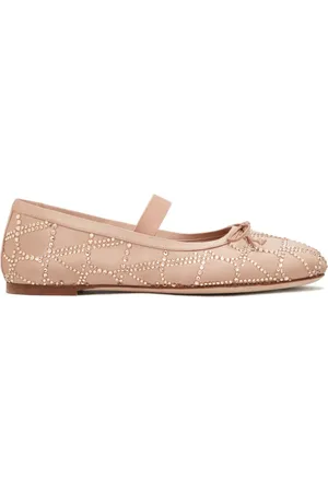 VALENTINO GARAVANI Toile Iconographe embellished ballerina shoes