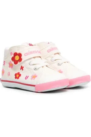 Miki House Floral-embroidery touch-strap sneakers