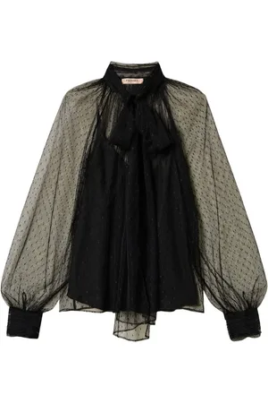 Twin-Set Sash-collar tulle blouse
