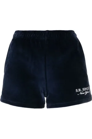 Sporty & Rich Embroidered-logo velour shorts