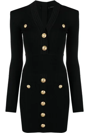 Balmain Button-detail ribbed mini-dress