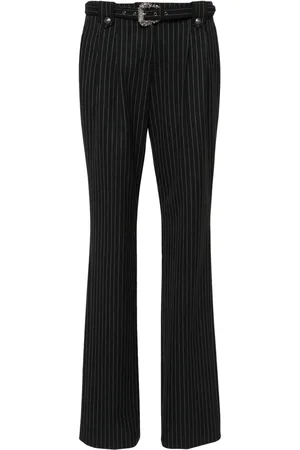 VERSACE Pinstriped logo-engraved straight trousers