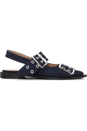 Ganni Buckle-detail denim ballerina shoes
