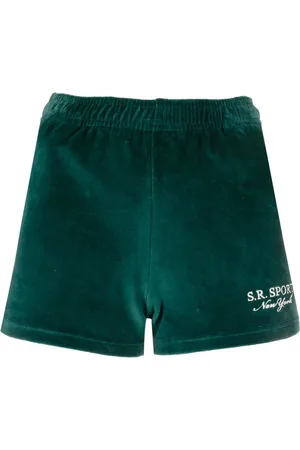 Sporty & Rich Embroidered-logo velour shorts