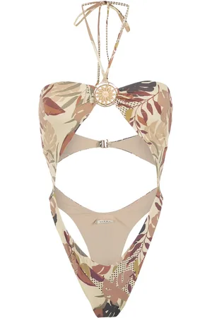 AMIR SLAMA Palm leaf print cutout swimsuit