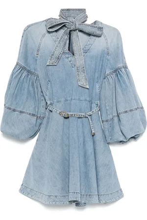 ZIMMERMANN Tie-neck denim mini dress