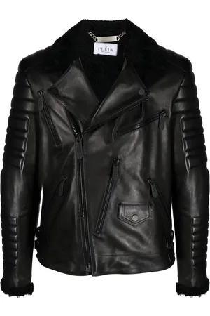 Philipp Plein Logo-debossed leather jacket