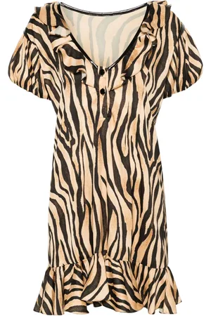 Parlor Ruffle-detail zebra-print dress