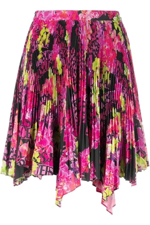 VERSACE Logo-print pleated asymmetric skirt