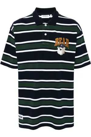 Chocoolate Bear-patch striped cotton polo shirt
