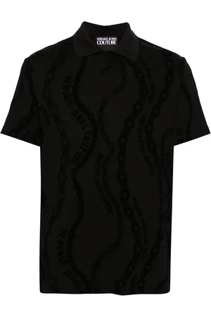 VERSACE Flocked-print jersey polo shirt