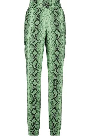 Philipp Plein Snakeskin-print satin cargo trousers