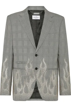Philipp Plein Rhinestone-flame embellished blazer