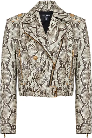 Balmain Python-jacquard cropped biker jacket
