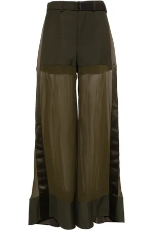 SACAI High-waisted belted silk trousers