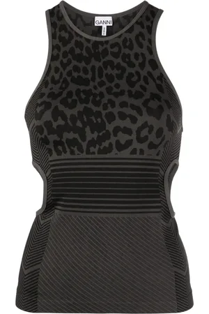 Ganni Leopard-jacquard seamless tank top