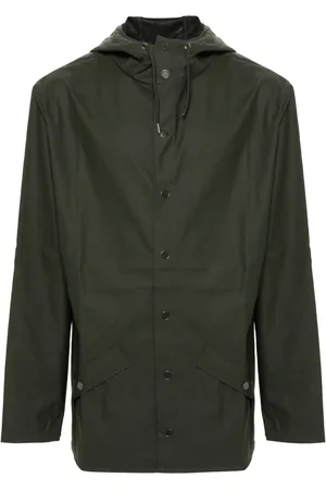 Rains Drawstring-hood buttoned rain jacket