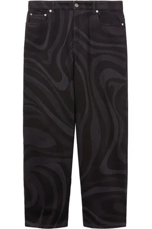 Puccini Marmo-print denim straight-leg trousers