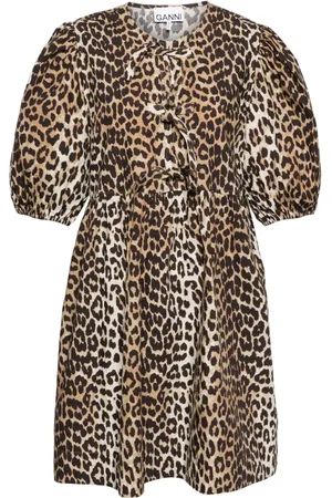 Ganni Leopard printed cotton mini dress