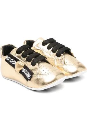 Moschino Bow-detailed metallic leather trainers