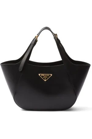 Prada Medium enamel triangle logo leather tote bag