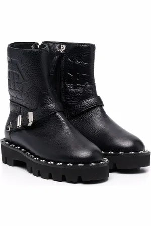 Philipp Plein Monogram-debossed biker boots