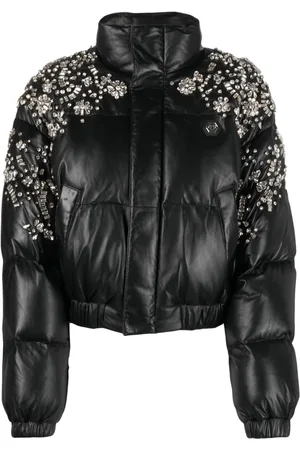 Philipp Plein Crystal-embellished leather puffer jacket