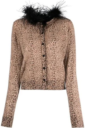 Twin-Set Leopard-print feather-detailing cardigan